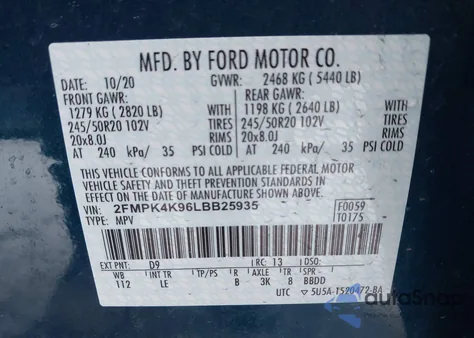 2020 Ford Edge Titanium из США, поврежденный, VIN 2FMPK4K96LBB25935